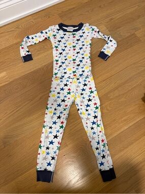 Hanna Andersson White Star-Print Kids Pajama Set with Navy Trim